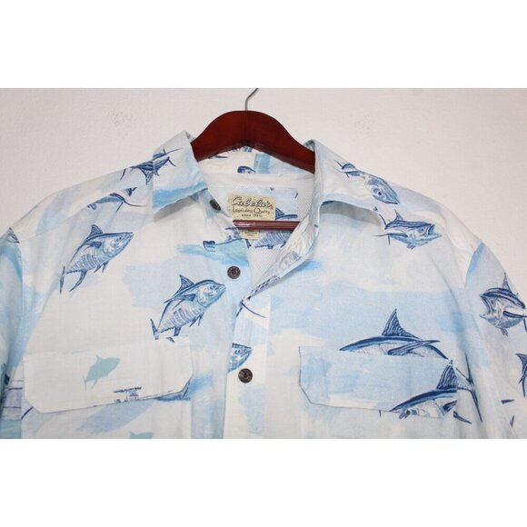 Cabela's Fishing Button Down Shirt Mens L Blue White Vented Relaxed Fit Athletic - Picture 2 of 10